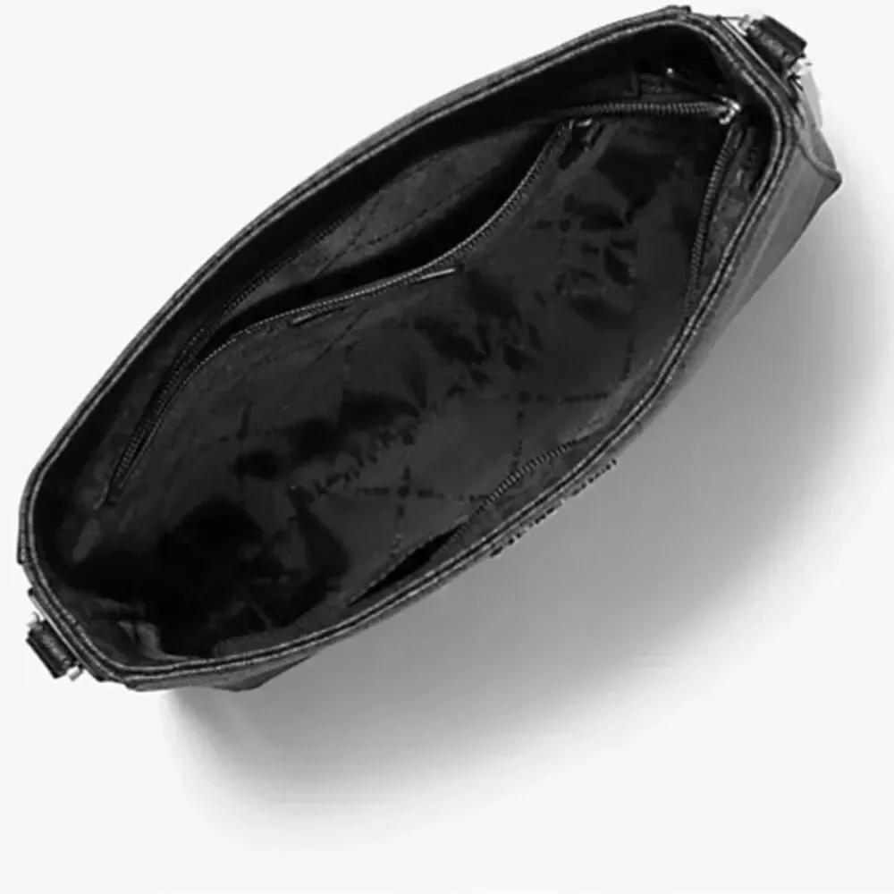 NWT MICHAEL KORS Black Monogram Leather Jet Set Travel Messenger Bag Purse